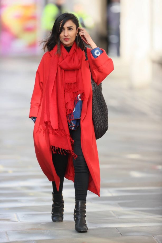 Anita Rani - Out in a red coat after hosting the BBC Radio 4 Women's Hour in London