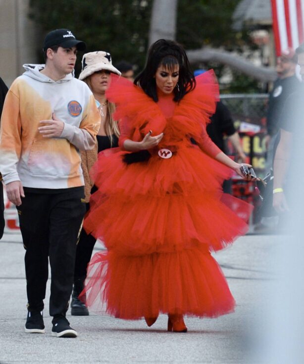 Anitta - In a red dress on set of her latest music video in Los Angeles