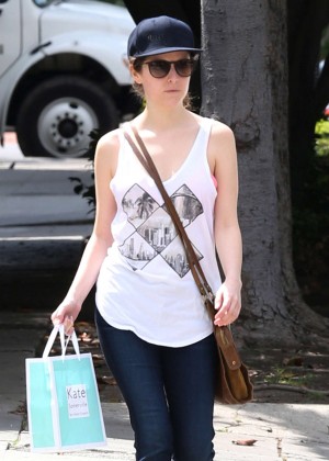 Anna Kendrick in Jeans at Kate Somerville in Beverly Hills