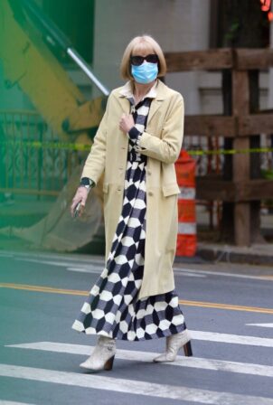 Anna Wintour - Seen in a patterned dress and snakeskin leather boots in Manhattan’s Soho area
