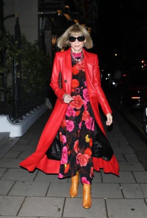 Anna Wintour - Wearing red leather coat during London Fashion Week