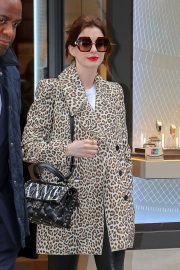 Anne Hathaway in Animal Print Coat - Out in New York City