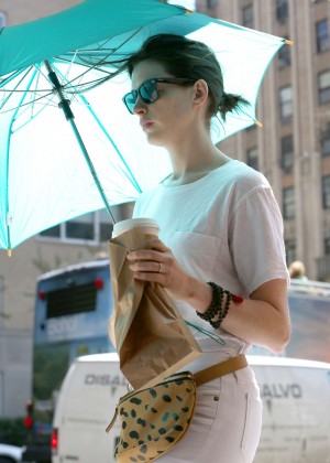 Anne Hathaway - In White Pants Out in NYC