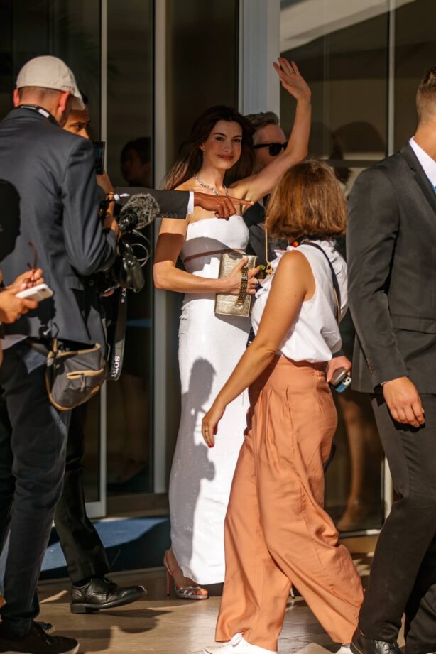 Anne Hathaway - Leaving Martinez Hotel during the 75th Cannes Film Festival