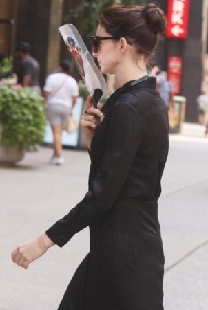 Anne Hathaway - on the set of Apple TV's WeCrashed in New York City