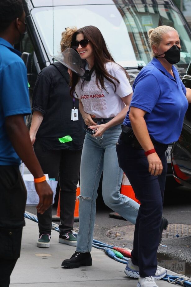 Anne Hathaway - On the set of 'We Crashed' in New York