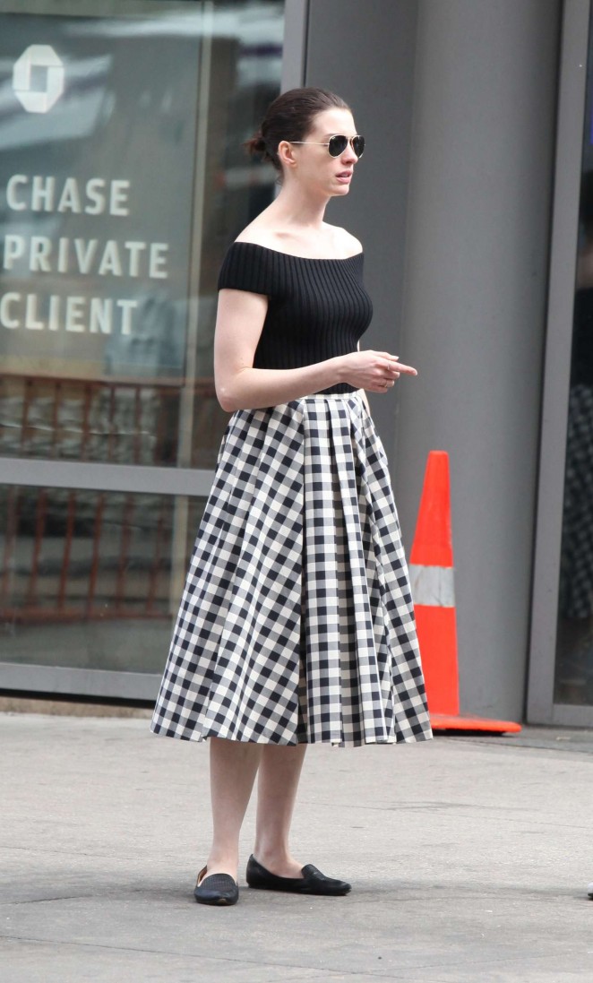 Anne Hathaway in Skirt Out in NYC
