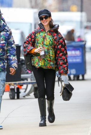Anne Hathaway - Wearing a Moncler jacket while out in New York