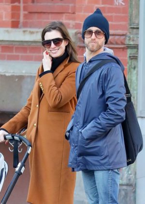 Anne Hathaway with husband Adam - Out in Chelsea in New York City