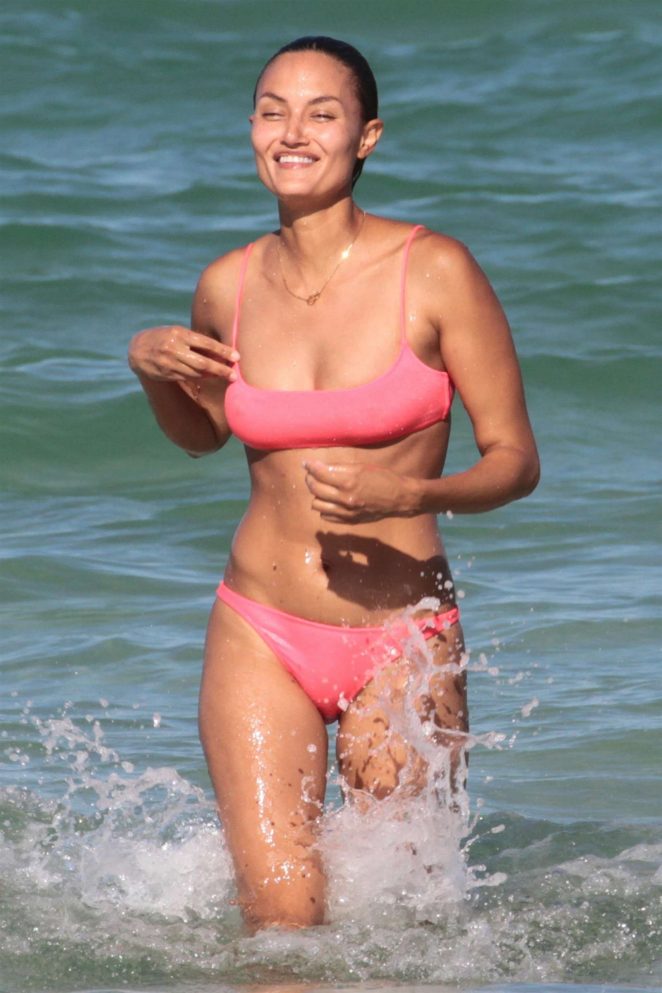 Anne Marie Kortright in Pink Bikini on the beach in Miami