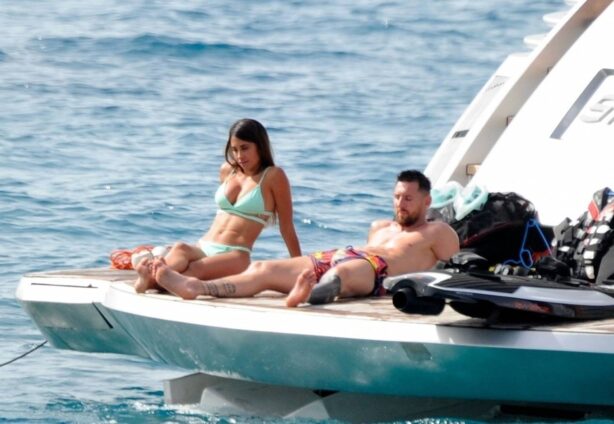 Antonela Roccuzzo - With Daniella Semaan in a bikinis on a yacht in Ibiza