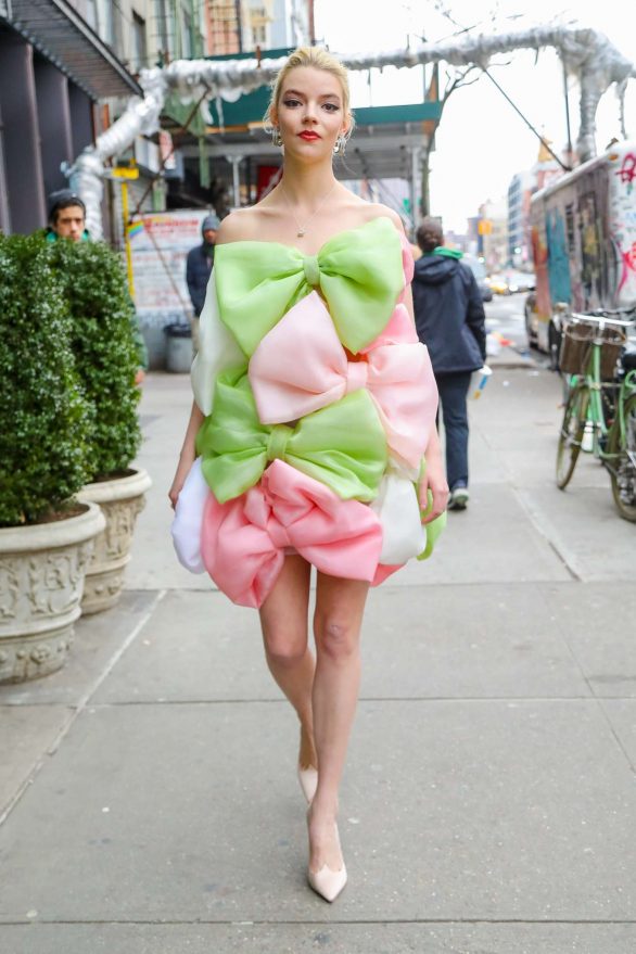 Anya Taylor-Joy looks stylish in a Celia Kritharioti dress in New York City