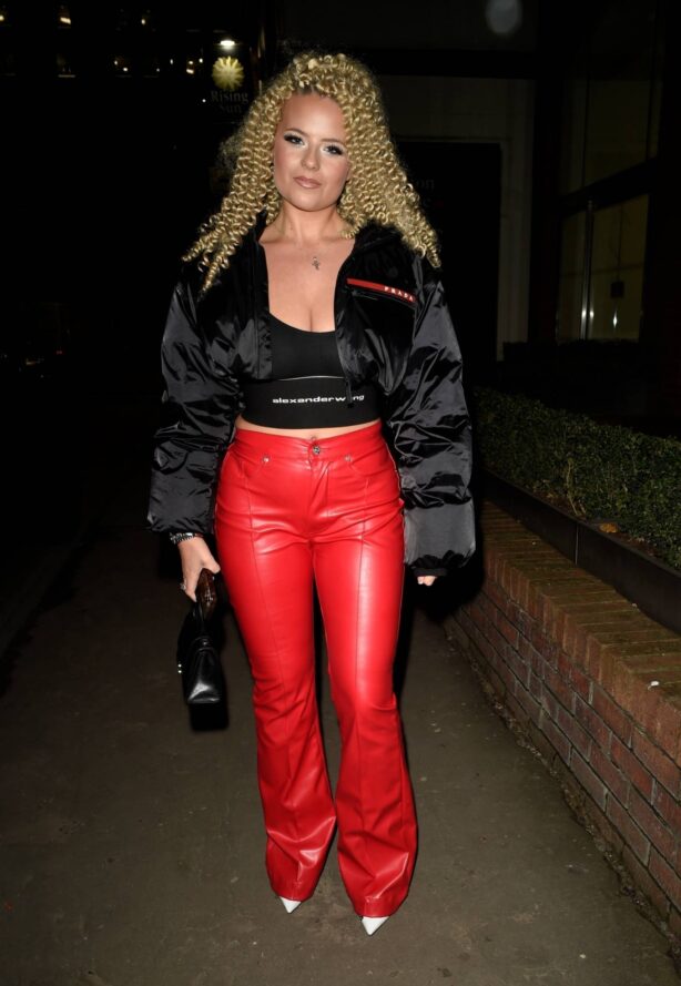Apollonia Llewellyn - In a red leather pants leaves Wings Restaurant in Manchester