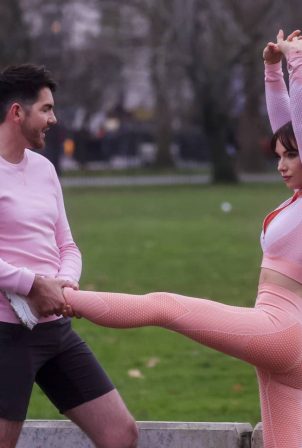 April Banbury - Wearing tight lycra sportswear as she works-out in a London Park