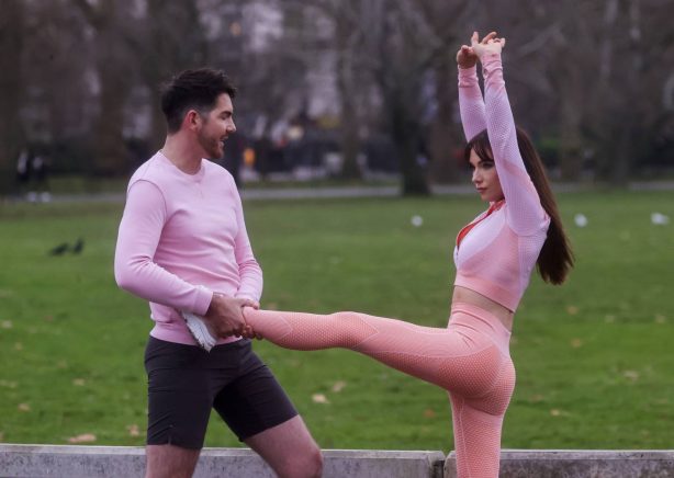 April Banbury - Wearing tight lycra sportswear as she works-out in a London Park