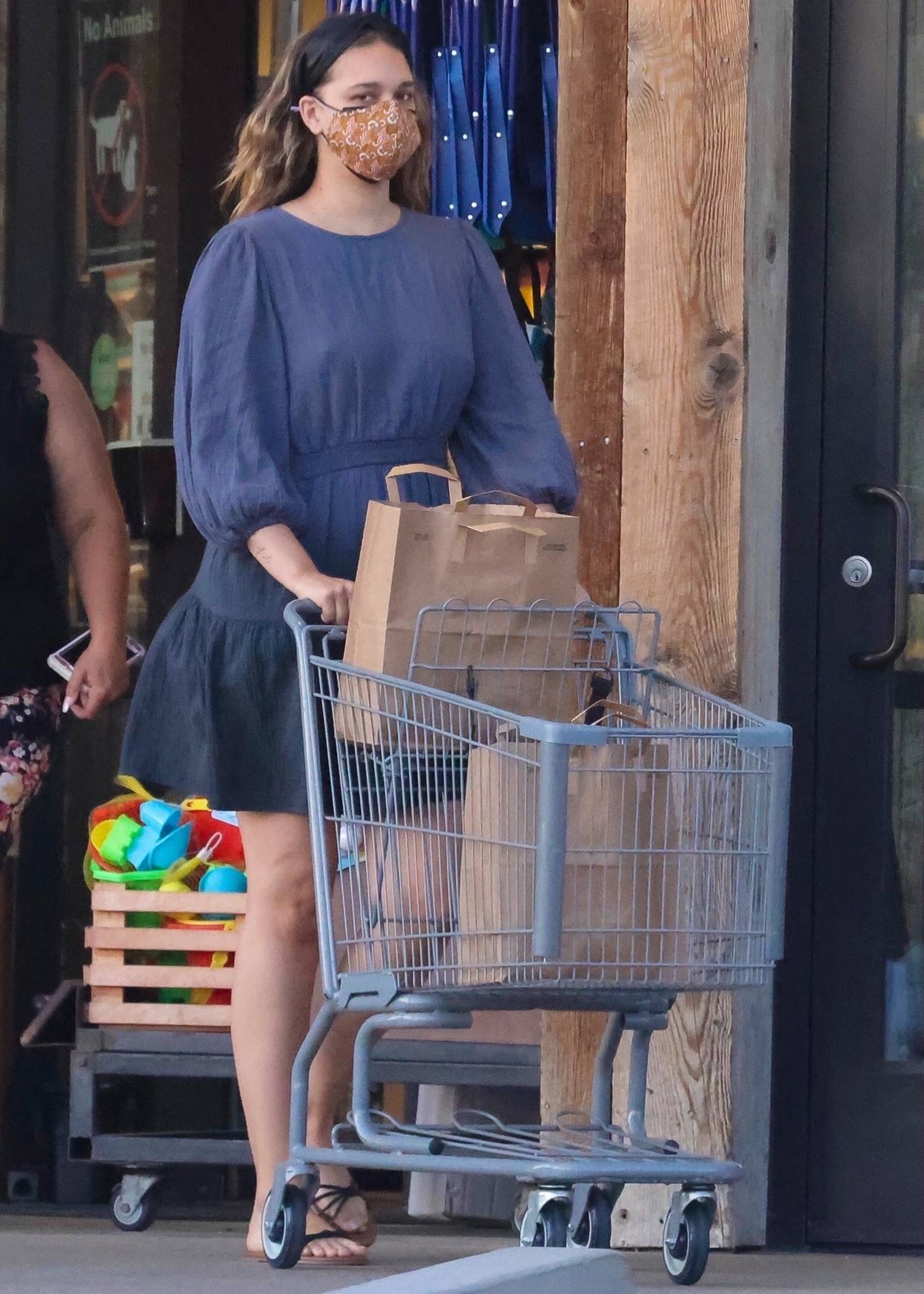 April Love Geary 2021 : April Love Geary – In blue dress shopping candids at Vintage Grocers in Malibu-07