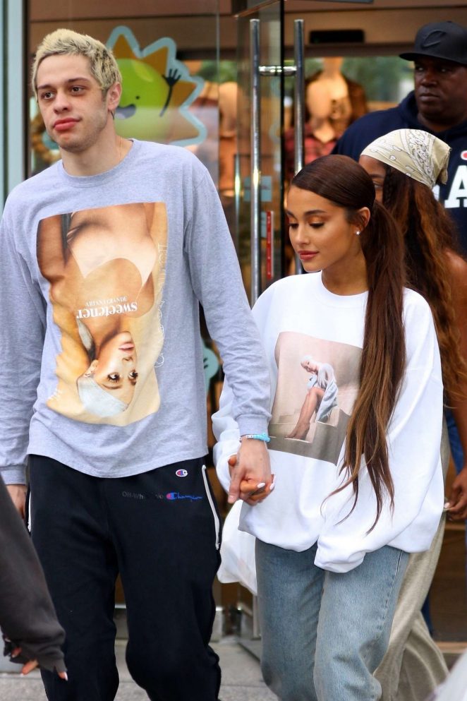Ariana Grande and Pete Davidson wear matching Sweetener sweaters in NYC