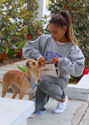 Ariana Grande - With her Famous pup Toulouse in LA