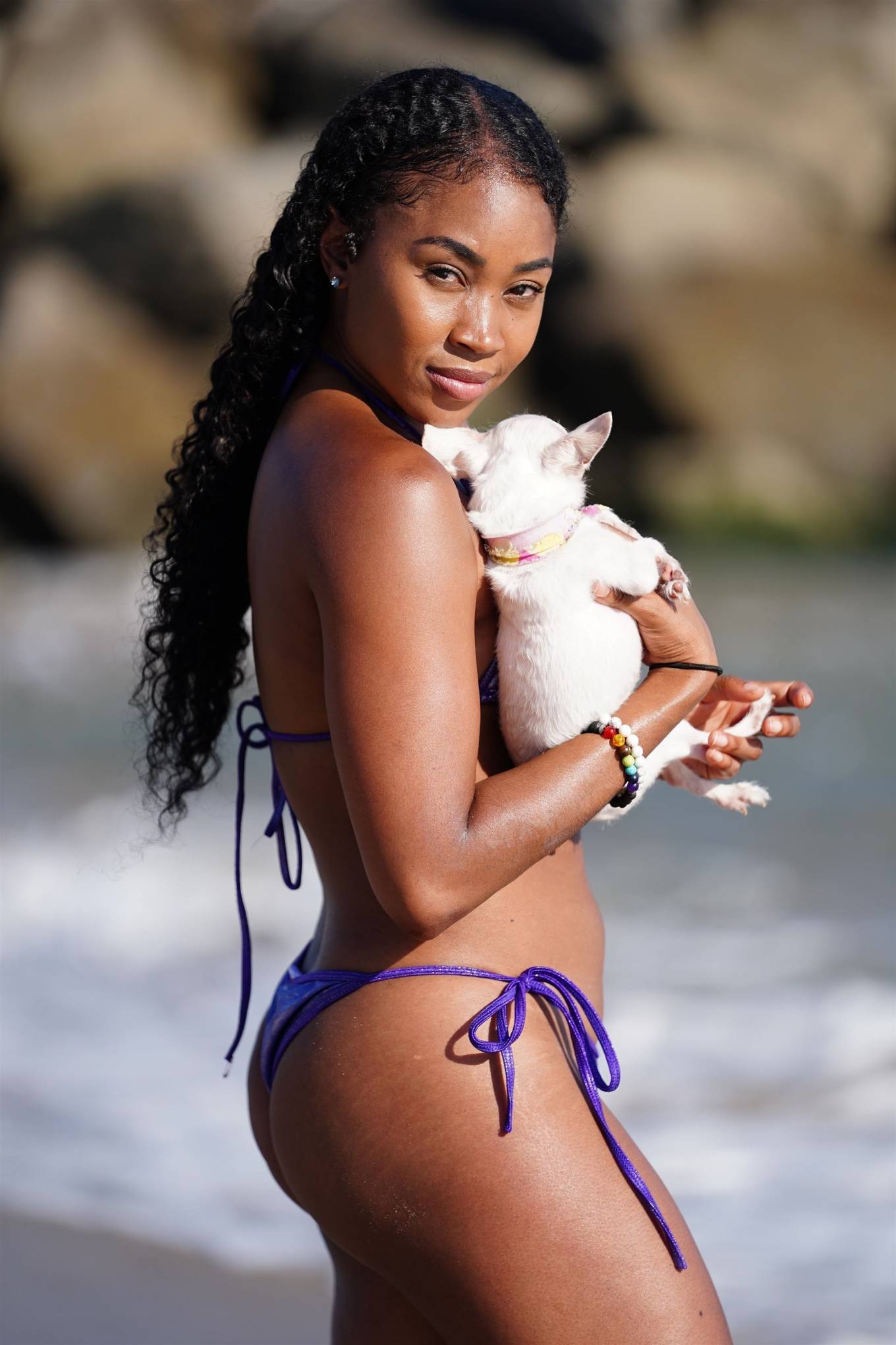 Ariane Andrew in Purple Bikini - Taking her dog to a beach in Santa Monica....