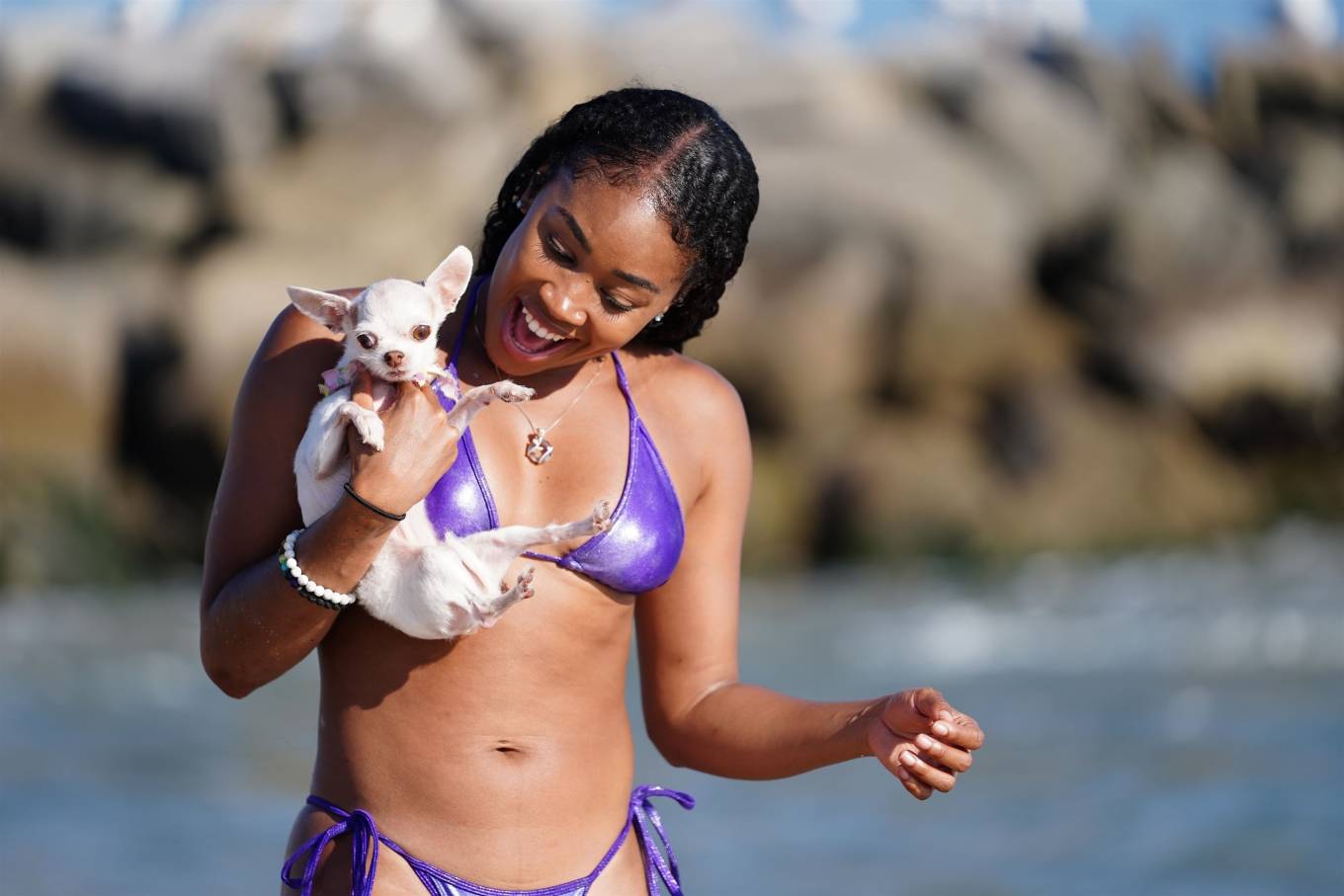 Ariane Andrew in Purple Bikini - Taking her dog to a beach in Santa Monica....