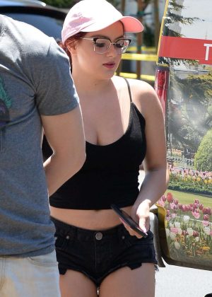 Ariel Winter in Black Shorts Arriving at a private gym in LA