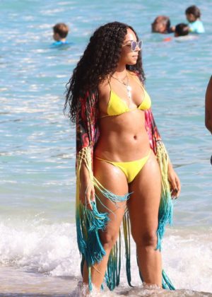 Ashanti in Yellow Bikini on a beach in Hawaii