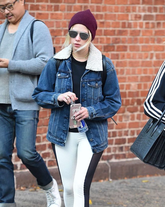 Ashley Benson in a Blue Jean Jacket out in New York City