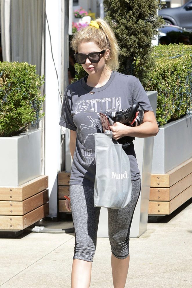 Ashley Benson in Tights Leaving a Workout in West Hollywood