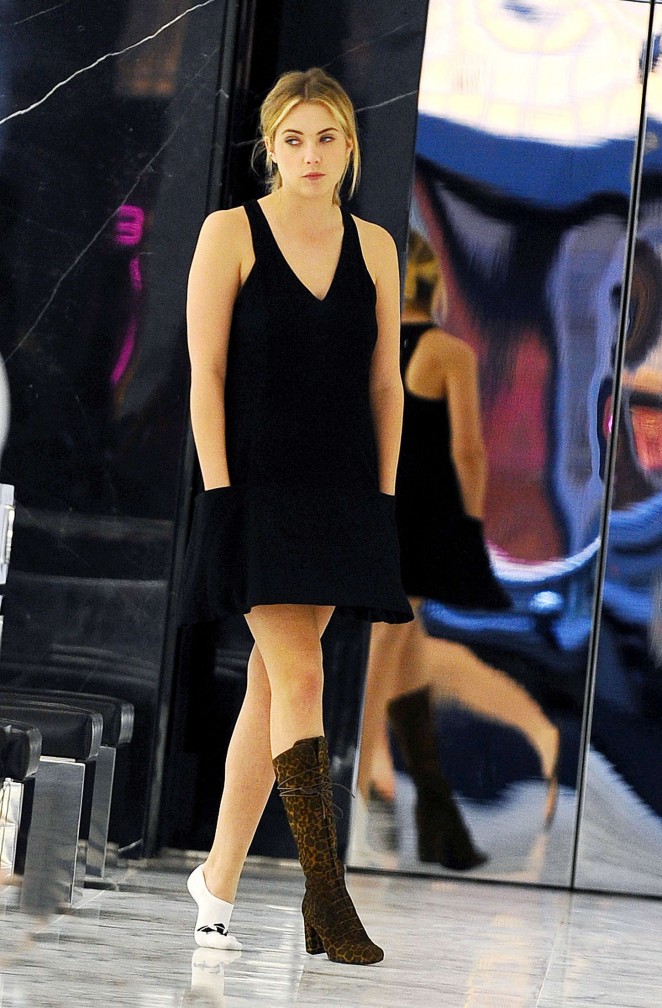 Ashley Benson in Black Mini Dress - Shopping in Beverly Hills