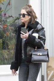 Ashley Benson shows off her new short brown haircut in Soho