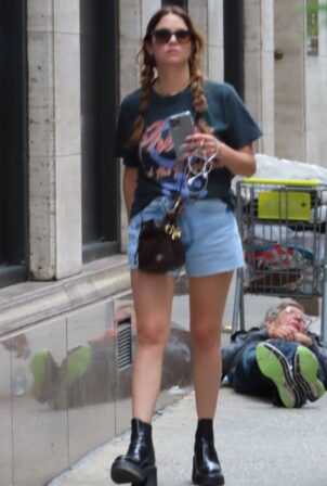 Ashley Benson - Spotted in denim shorts in New York
