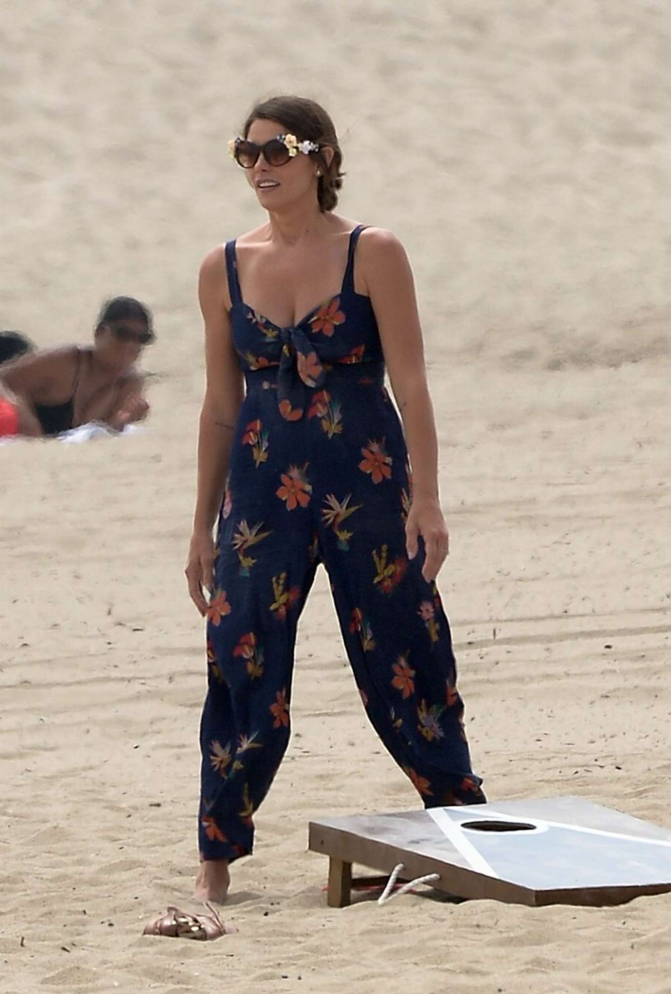Ashley Greene at a beach party with friends in Los Angeles