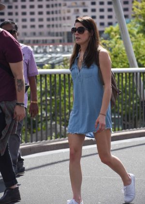 Ashley Greene in Blue Mini Dress out in Sydney