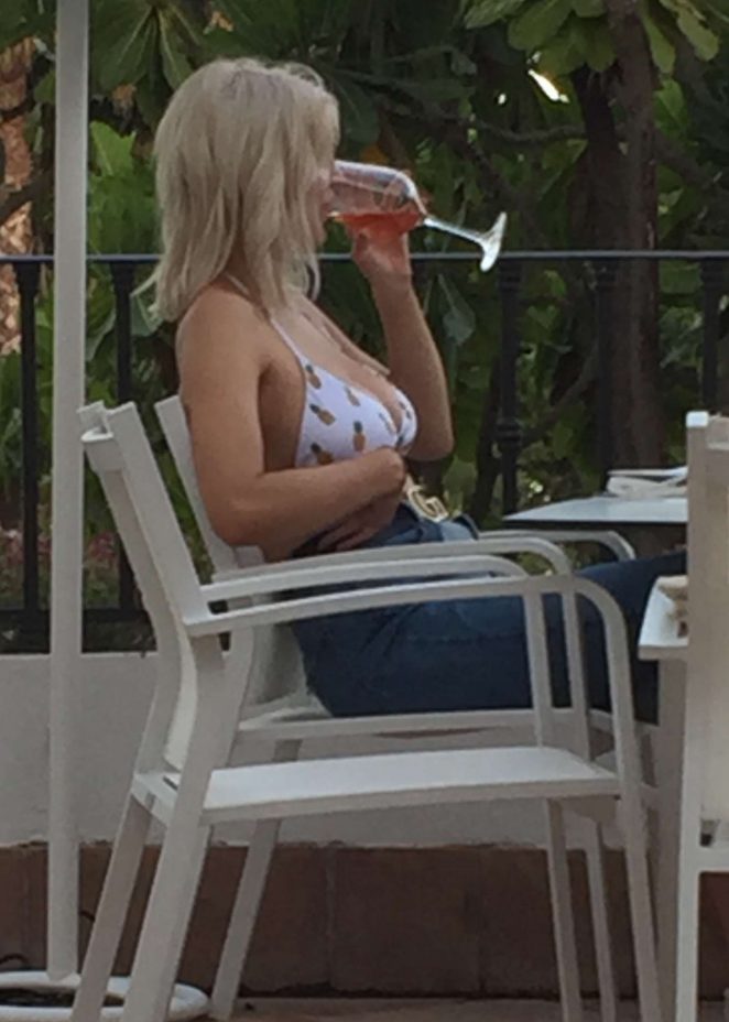 Ashley James in Bikini Top at a pool in Marbella