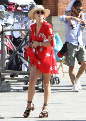 Ashley James in Red Mini Dress out in Venice