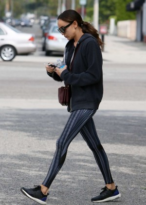 Ashley Madekwe in Tights Leaves a Gym in LA