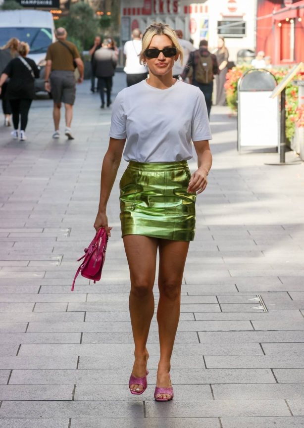 Ashley Roberts - Dons metallic mini skirt at Heart radio in London