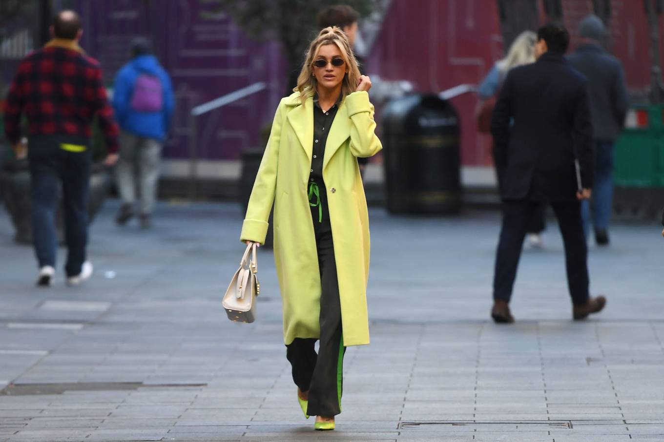 Ashley Roberts 2021 : Ashley Roberts – In a lime green trench coat at Heart radio in London-07