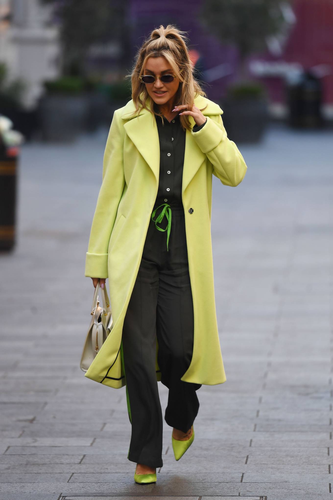 Ashley Roberts 2021 : Ashley Roberts – In a lime green trench coat at Heart radio in London-18