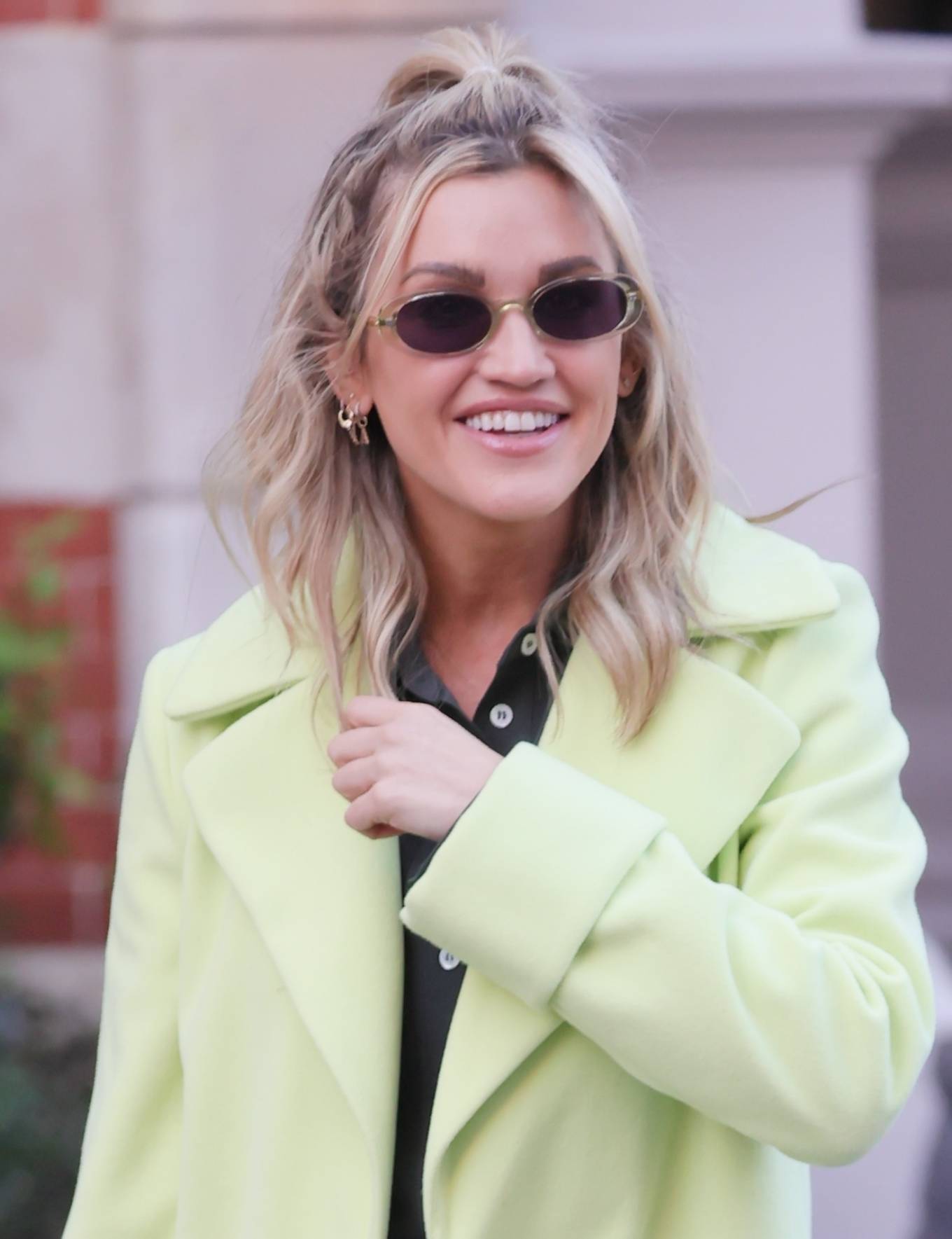 Ashley Roberts 2021 : Ashley Roberts – In a lime green trench coat at Heart radio in London-19