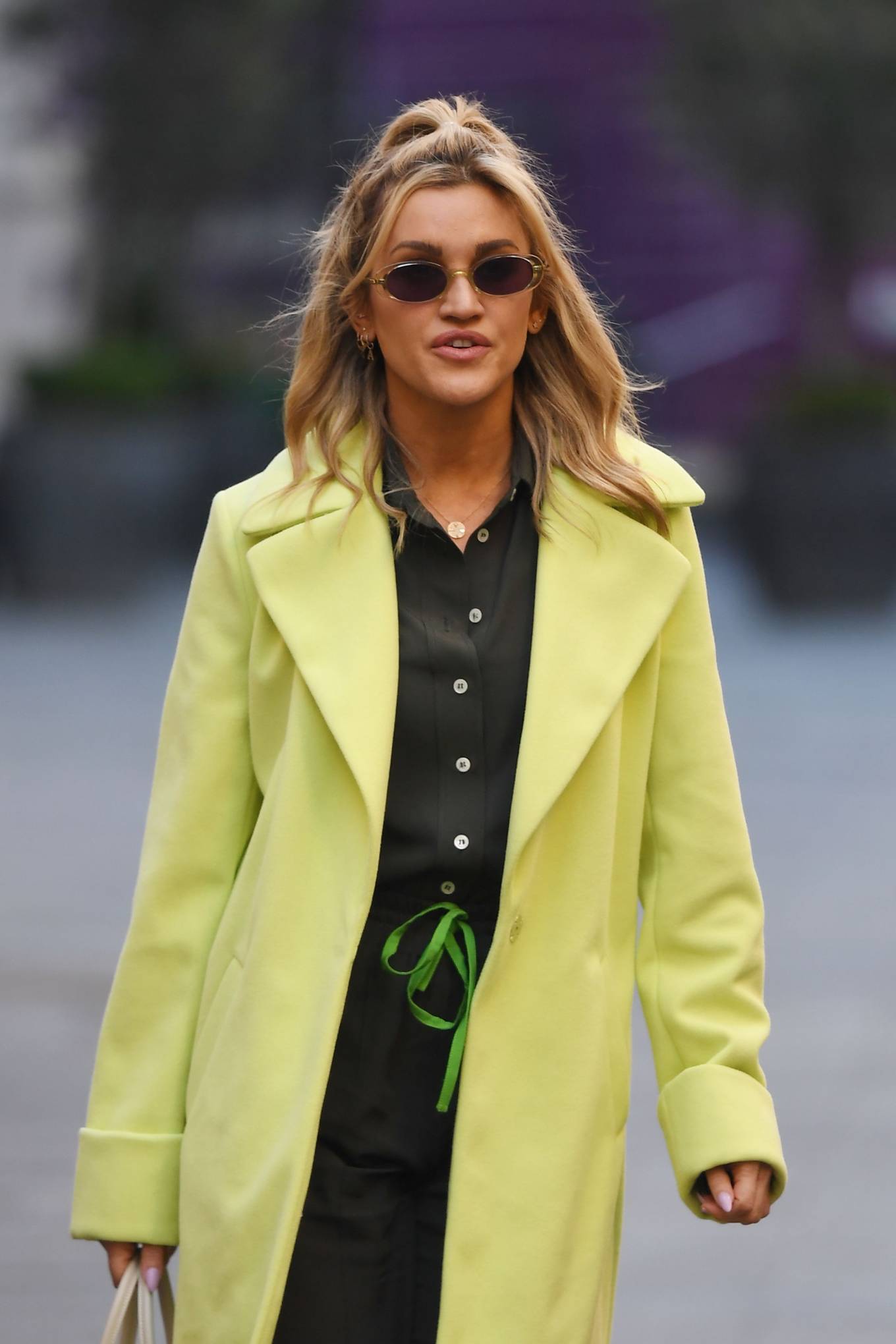 Ashley Roberts 2021 : Ashley Roberts – In a lime green trench coat at Heart radio in London-21