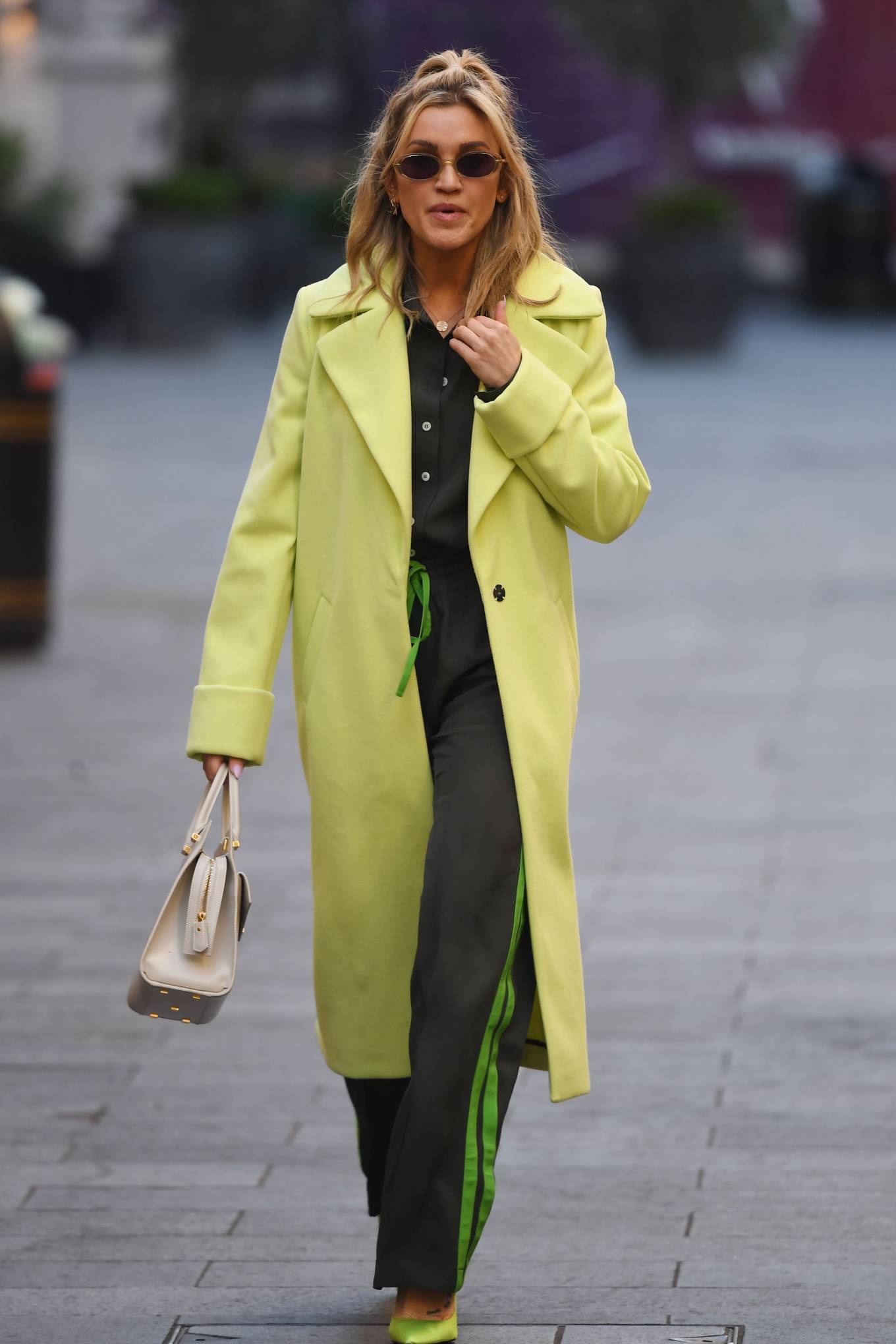 Ashley Roberts 2021 : Ashley Roberts – In a lime green trench coat at Heart radio in London-23