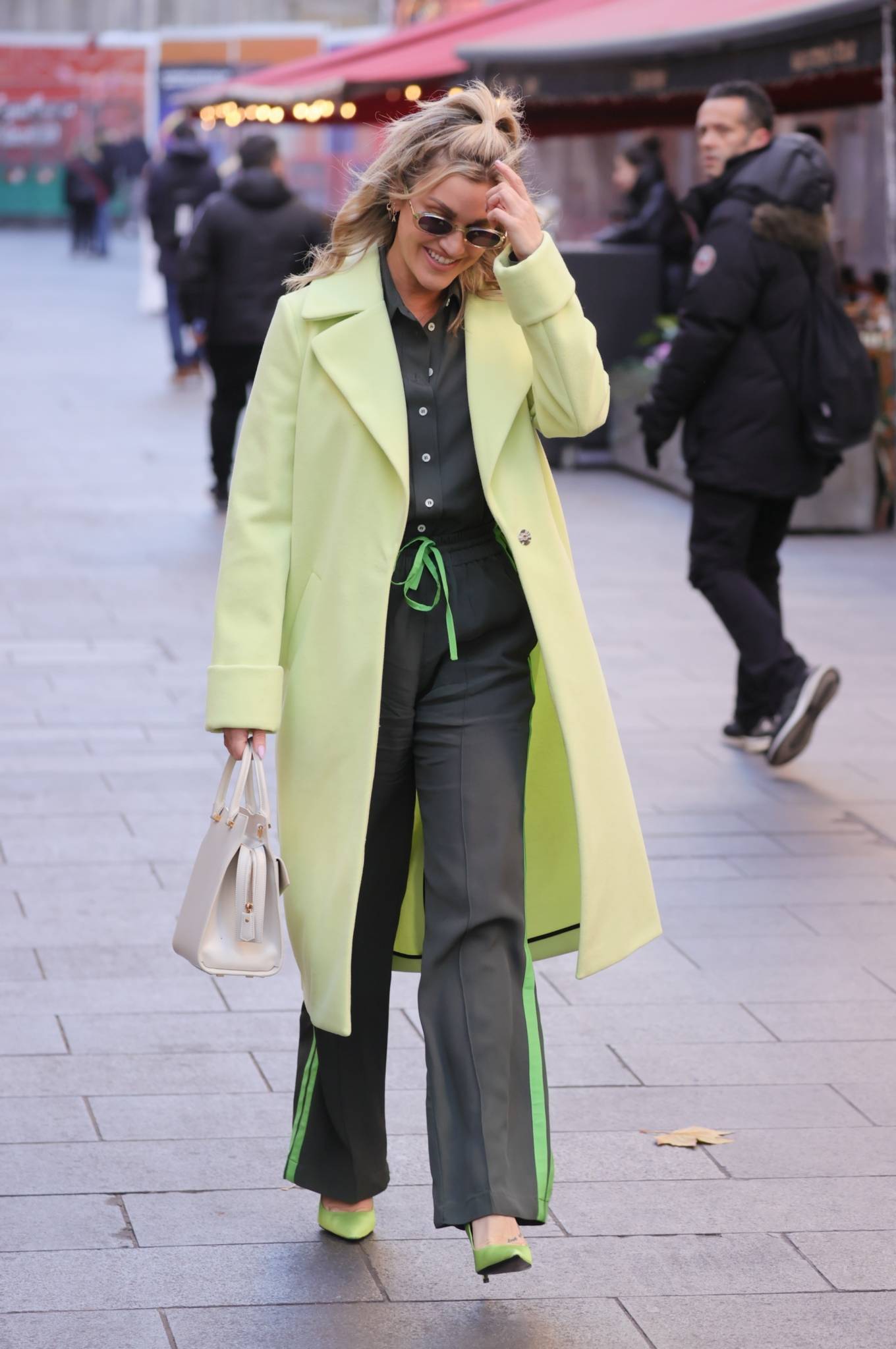 Ashley Roberts 2021 : Ashley Roberts – In a lime green trench coat at Heart radio in London-25