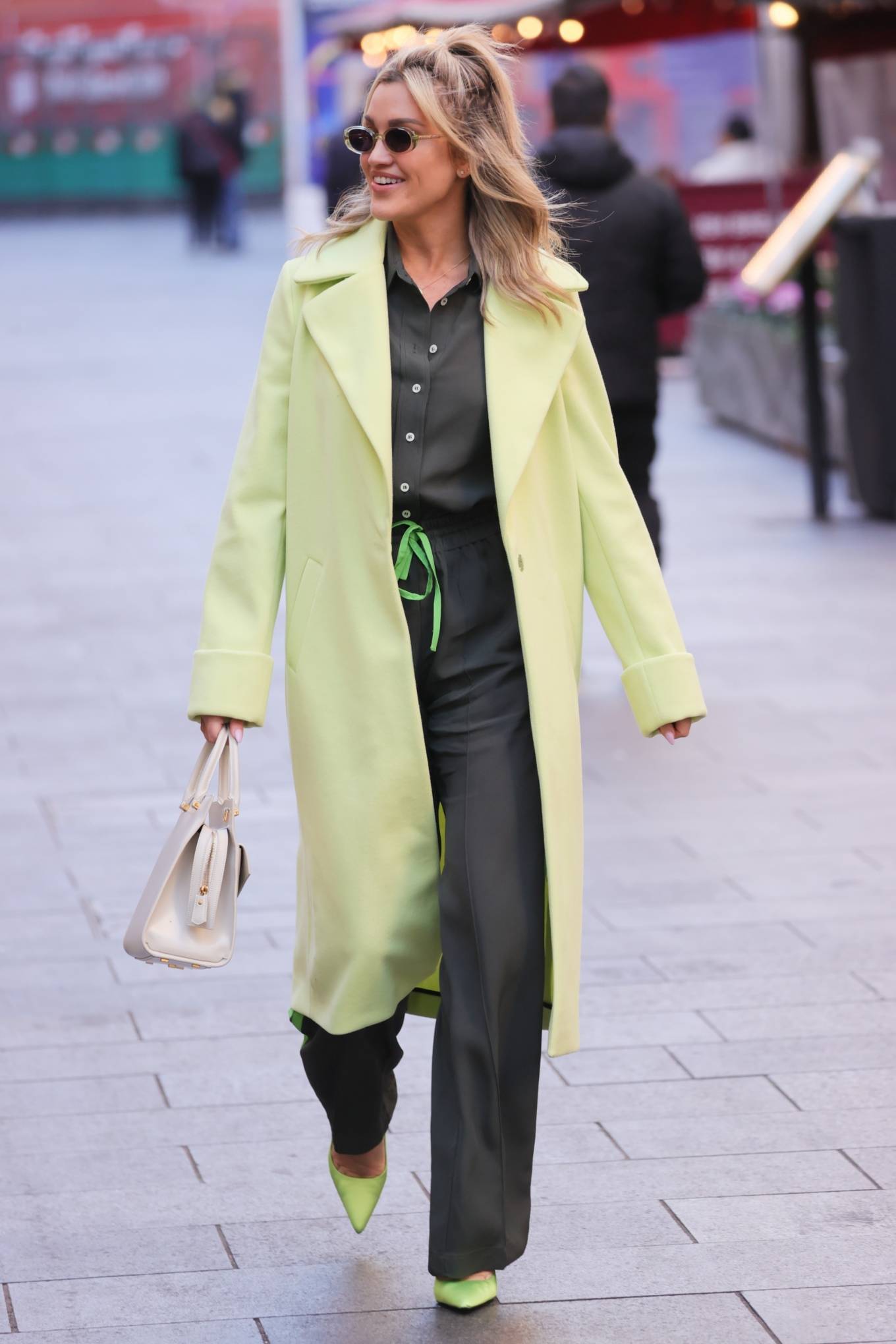 Ashley Roberts 2021 : Ashley Roberts – In a lime green trench coat at Heart radio in London-26