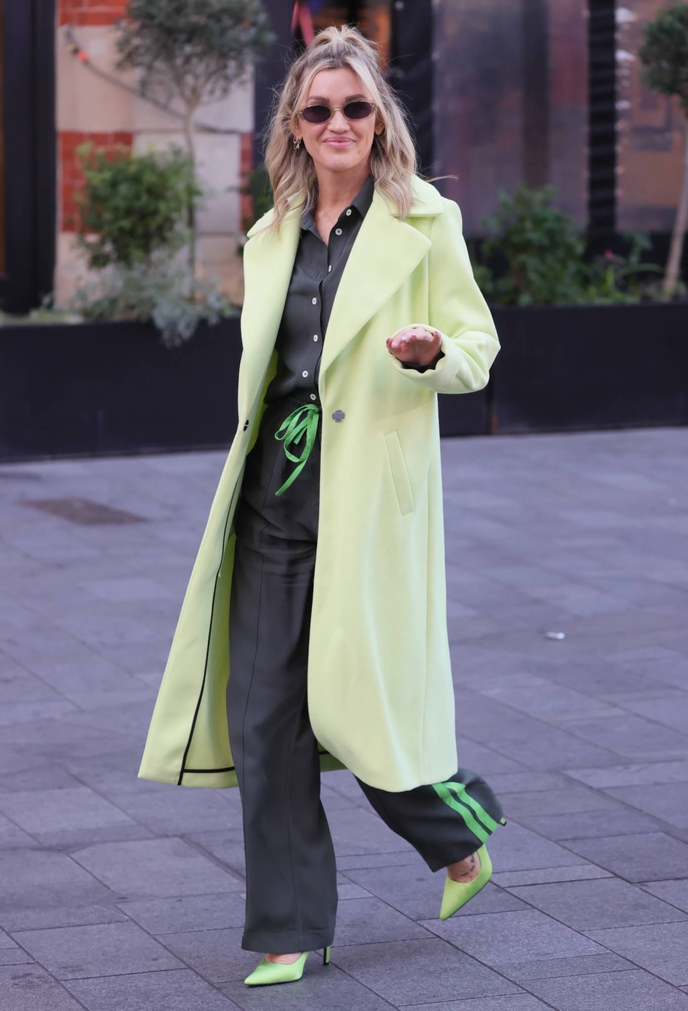 Ashley Roberts 2021 : Ashley Roberts – In a lime green trench coat at Heart radio in London-27