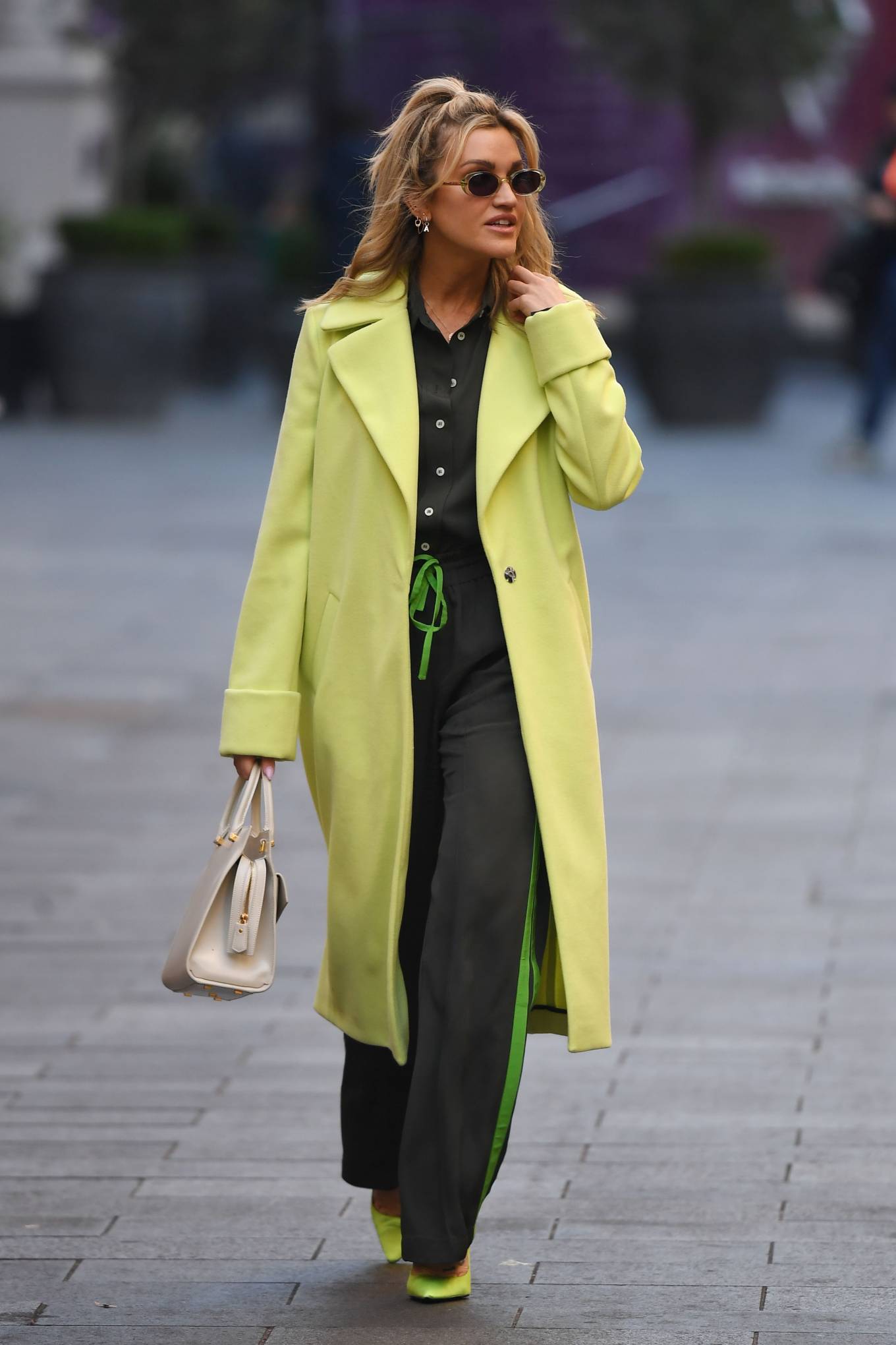 Ashley Roberts 2021 : Ashley Roberts – In a lime green trench coat at Heart radio in London-28
