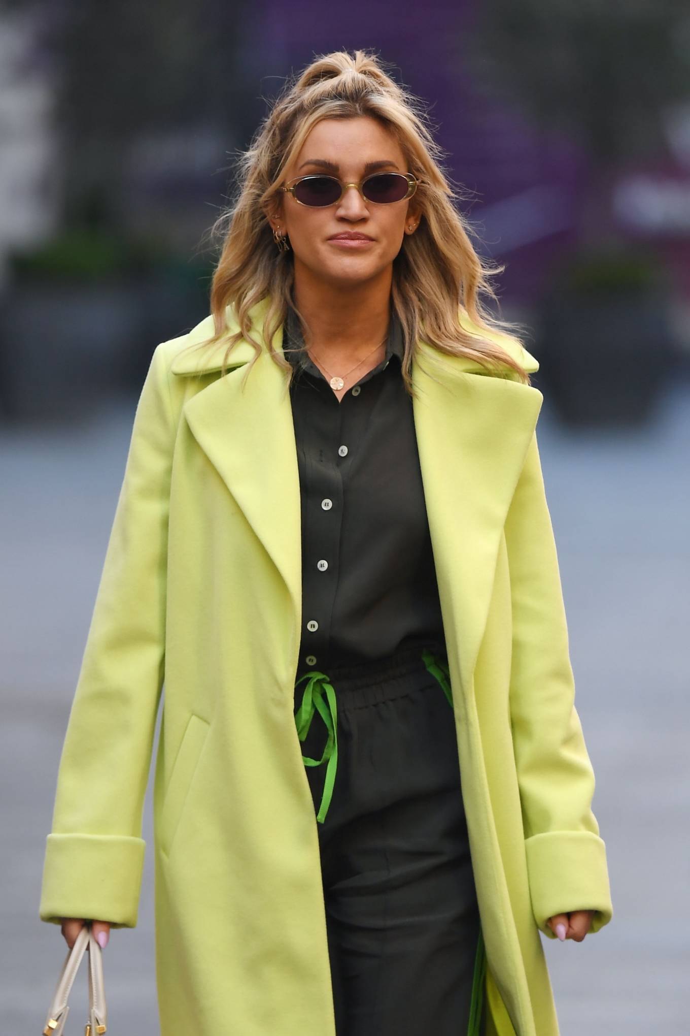 Ashley Roberts 2021 : Ashley Roberts – In a lime green trench coat at Heart radio in London-33