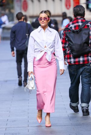 Ashley Roberts - In a pink skirts stepping out at Heart breakfast show in London