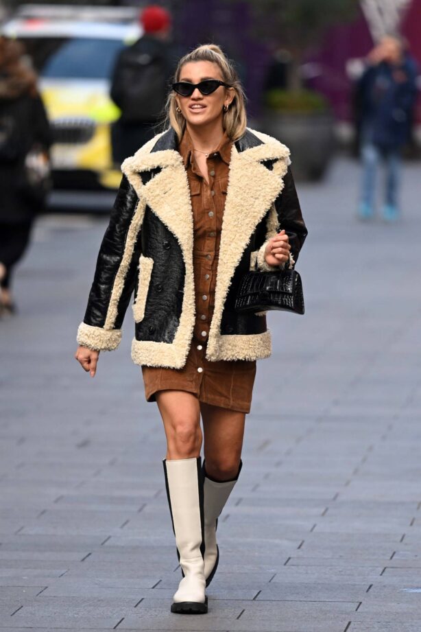 Ashley Roberts - In a sheepskin jacket at Heart radio in London