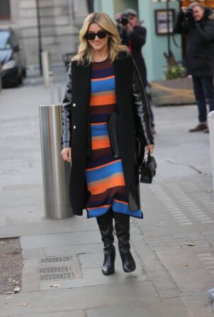 Ashley Roberts - In a striped knitted dress in London
